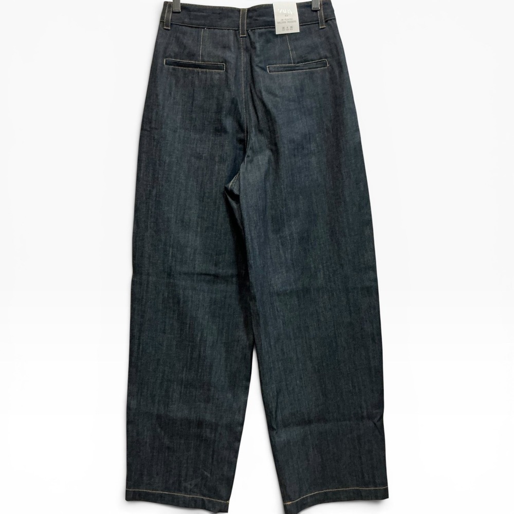Zara ZW Collection High Waisted Balloon Pleated Jeans Dark Indigo Blue S / 4 NEW - Picture 2 of 7